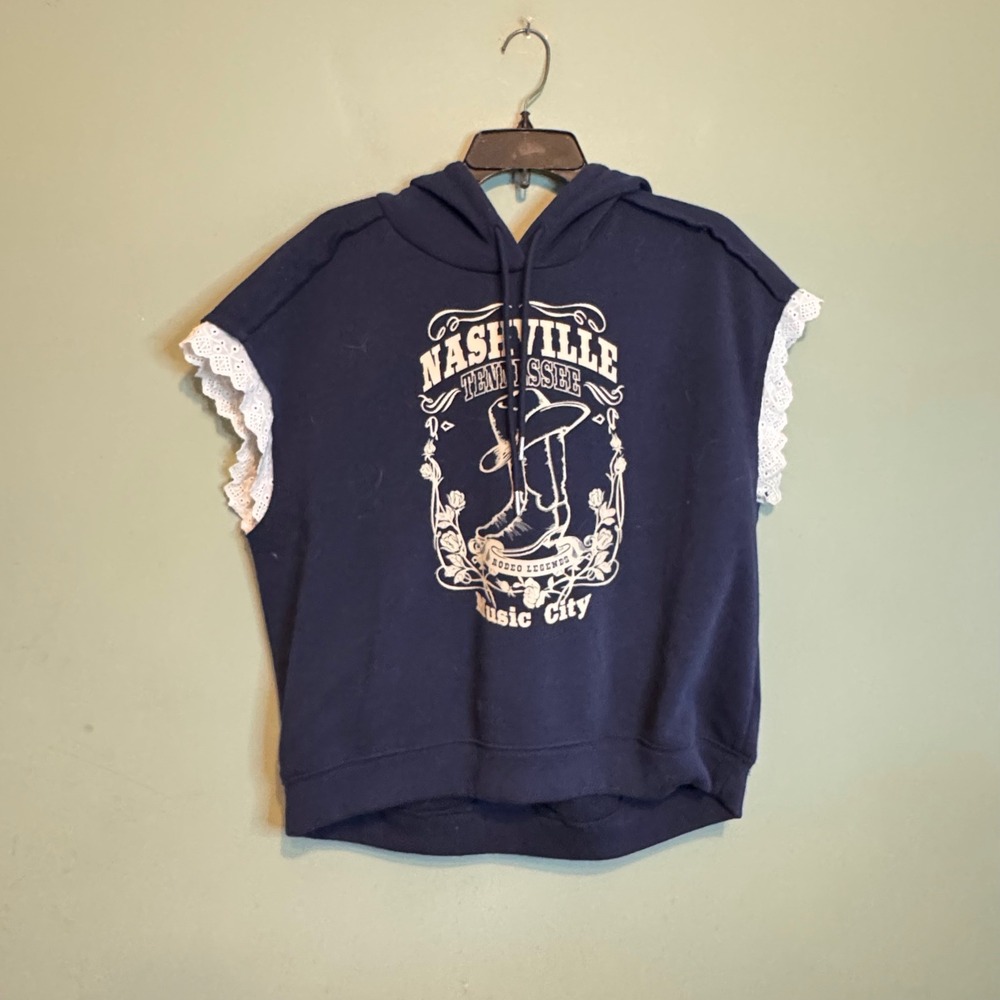 Pie In The Sky Nashville Tennessee Music City Sleeveless Hoodie Navy Blue Large
